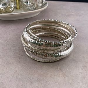 10 Piece Silver Tone Bangle Variety Set